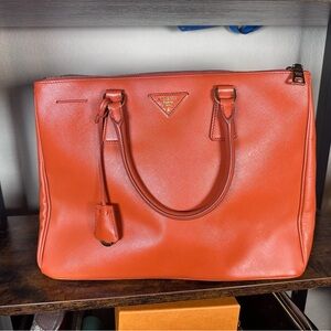 Authentic Prada Vibrant Orange Saffiano Tote Bag